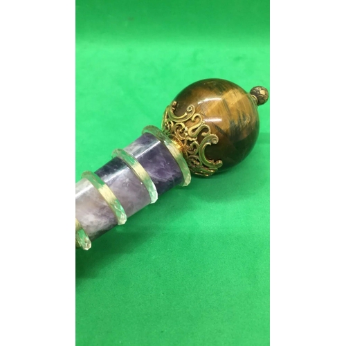 505 - Russian 14k Gold Diamond Amethyst Tiger Eye Rock Crystal Walking stick Handle.

Fully hallmarked wit... 