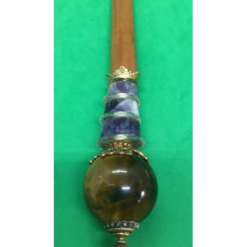 505 - Russian 14k Gold Diamond Amethyst Tiger Eye Rock Crystal Walking stick Handle.

Fully hallmarked wit... 