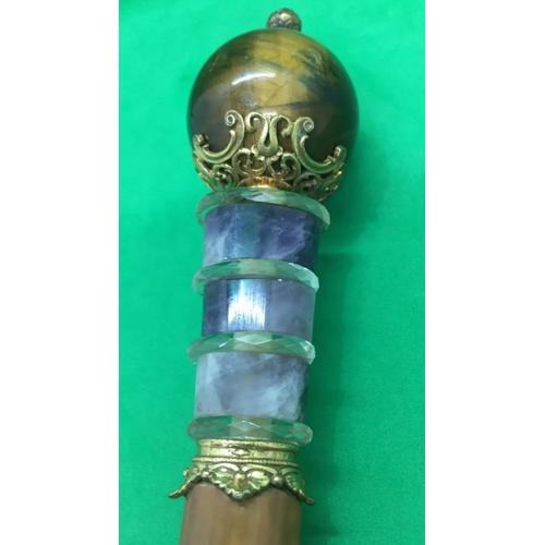 505 - Russian 14k Gold Diamond Amethyst Tiger Eye Rock Crystal Walking stick Handle.

Fully hallmarked wit... 