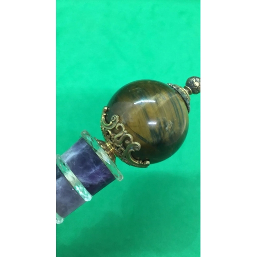 505 - Russian 14k Gold Diamond Amethyst Tiger Eye Rock Crystal Walking stick Handle.

Fully hallmarked wit... 