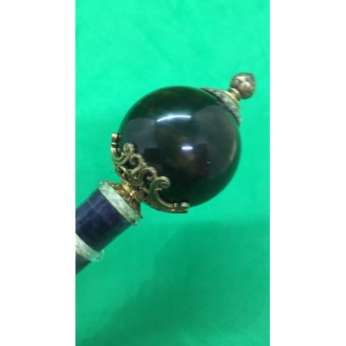 505 - Russian 14k Gold Diamond Amethyst Tiger Eye Rock Crystal Walking stick Handle.

Fully hallmarked wit... 