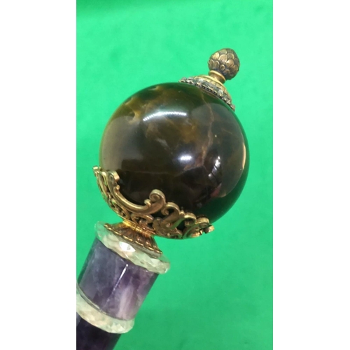 505 - Russian 14k Gold Diamond Amethyst Tiger Eye Rock Crystal Walking stick Handle.

Fully hallmarked wit... 