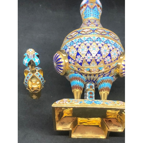 8 - A expectational large Russian silver enamel decanter 
Weight 805.5 grams 
Height 33cm 
Length base 1... 