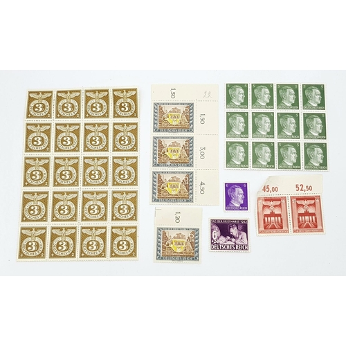 610 - 4 Blocks and Three Individual Authentic WW2 Period Third Reich Postage Stamps including 13 Adolph Hi... 