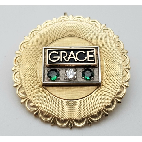 617 - A Very Good Condition Vintage 12 Carat Gold Filled ‘Grace’ Diamond and Green Stone (most likely Emer... 