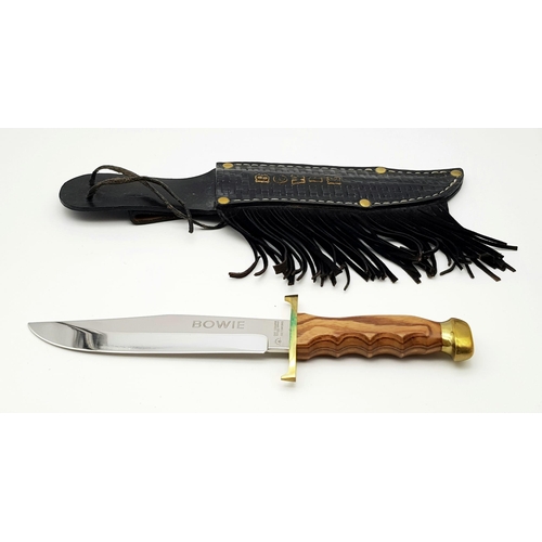 370 - An Excellent Condition Large Bowie Knife by Carl Schleiper, Solingen, Germany in leather Sheath. Woo... 