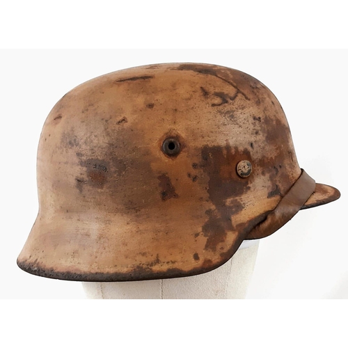 55 - WW2 German Africa Korps M40 Helmet with Liner and Chinstrap.