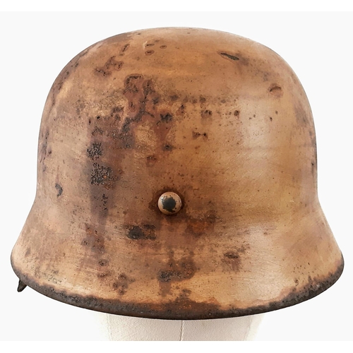 55 - WW2 German Africa Korps M40 Helmet with Liner and Chinstrap.