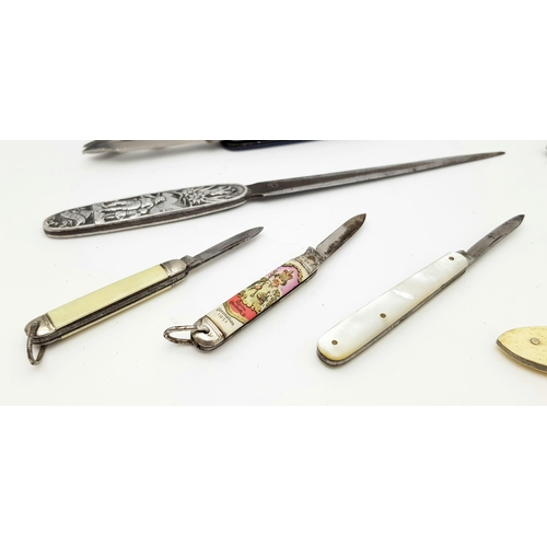 580 - A Selection of Six Vintage Pen Knives and a Letter Opener.