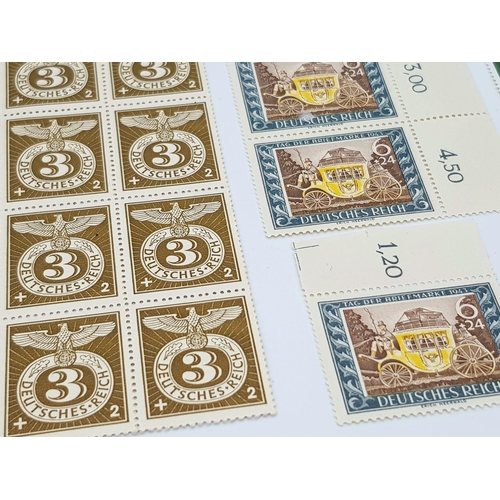 610 - 4 Blocks and Three Individual Authentic WW2 Period Third Reich Postage Stamps including 13 Adolph Hi... 