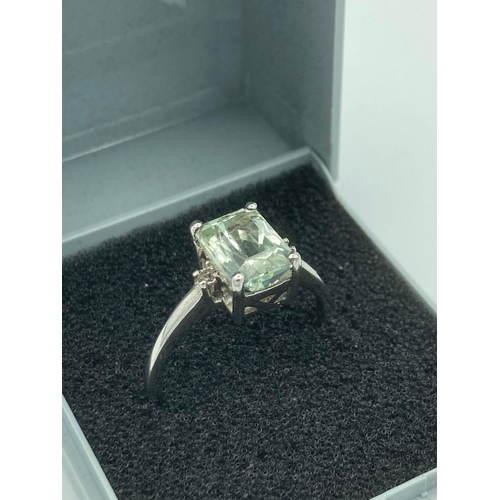 112 - Beautiful SILVER and AQUA RING having large square 2 CARAT AQUA SOLITAIRE mounted to top.Size T. New... 