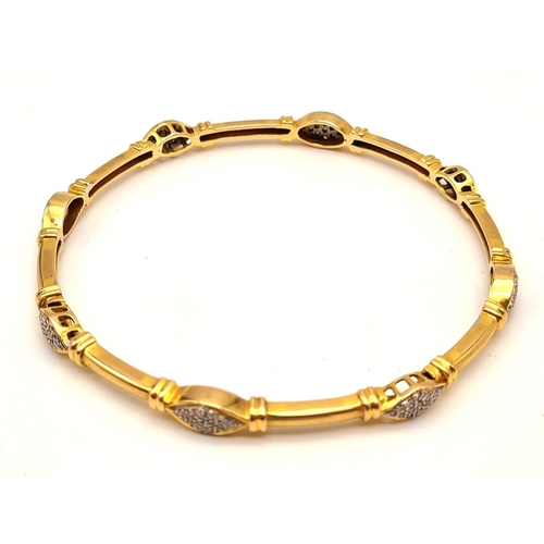 248 - 18K YELLOW GOLD DIAMOND SET BANGLE 15.9G 1.20CT