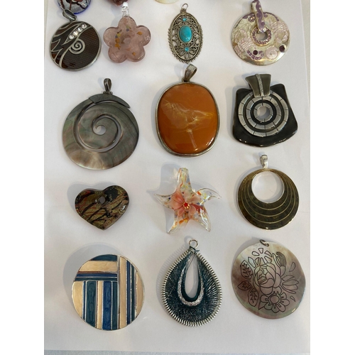 301 - Large selection of PENDANTS  to include AGATE, ENAMELLED,SILVER TONE,GOLD TONE,ABALONE,GLASS,JEWELLE... 