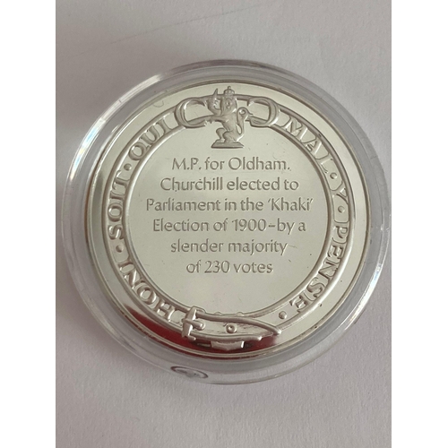 462 - SILVER coin/medallion issued in 1974 to commemorate the centenary of the birth of Winston Churchill.... 