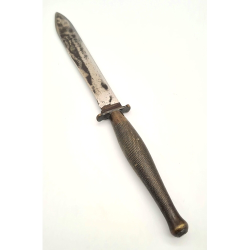 466 - A Very Rare Brass Handle Fairbairn Sykes (or Fairbairn Sykes Style) Single Edge Blade Commando Knife... 