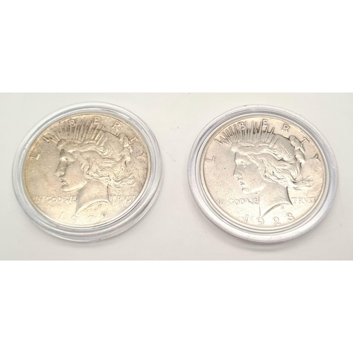 499 - A 1922 and a 1923 Silver American Peace Dollar Coin.