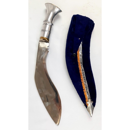 212 - A Very Good Condition Vintage Officers Jewelled Sheath Ghurkha Kukri with White Metal and Brass Hand... 