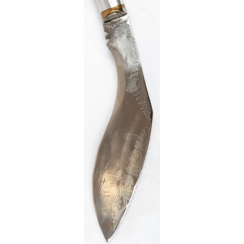 212 - A Very Good Condition Vintage Officers Jewelled Sheath Ghurkha Kukri with White Metal and Brass Hand... 