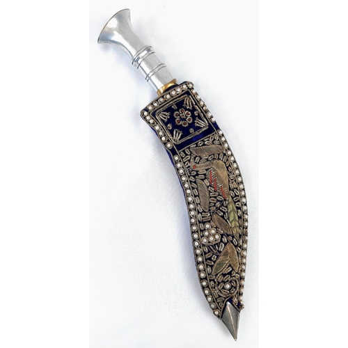 212 - A Very Good Condition Vintage Officers Jewelled Sheath Ghurkha Kukri with White Metal and Brass Hand... 