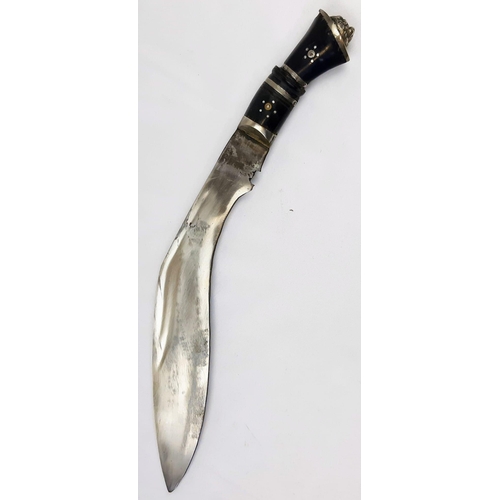 530 - Vintage Ghurka Kukri with Side Knives and Leather Sheath, Detailed Blade and Inlaid Grip with Ornate... 