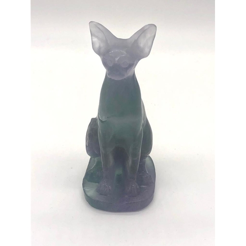 137 - A Hand-Carved Rainbow Fluorite Crystal Cat Figure. 8cm tall.