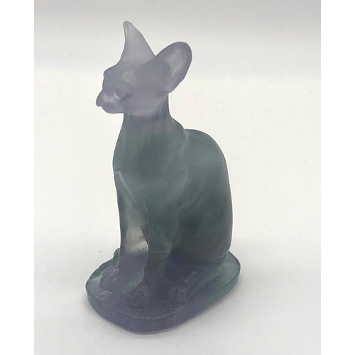 137 - A Hand-Carved Rainbow Fluorite Crystal Cat Figure. 8cm tall.