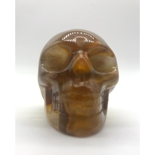 155 - A Hand-Carved Tiger Jasper Crystal Skull Figure. Good as an eclectic ornament or small paperweight. ... 