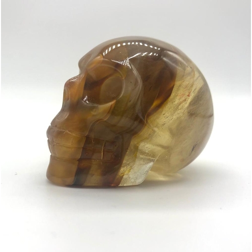 155 - A Hand-Carved Tiger Jasper Crystal Skull Figure. Good as an eclectic ornament or small paperweight. ... 