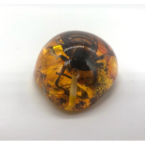 228 - A Large Hornet Trapped in an Amber-Coloured Resin Pendant - or possibly a small paperweight. 6cm