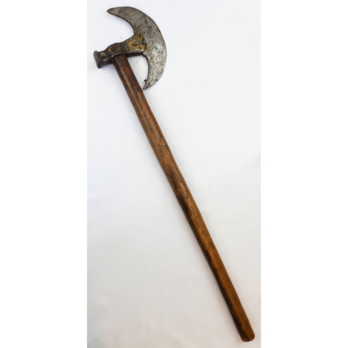 240 - A Genuine Vintage Brass Decorated Steel and Wood Tribal Axe 59cm length formerly owned by Doctor Jam... 