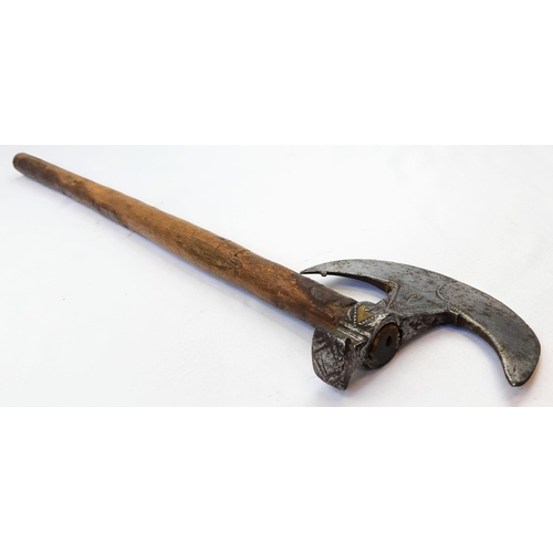 240 - A Genuine Vintage Brass Decorated Steel and Wood Tribal Axe 59cm length formerly owned by Doctor Jam... 