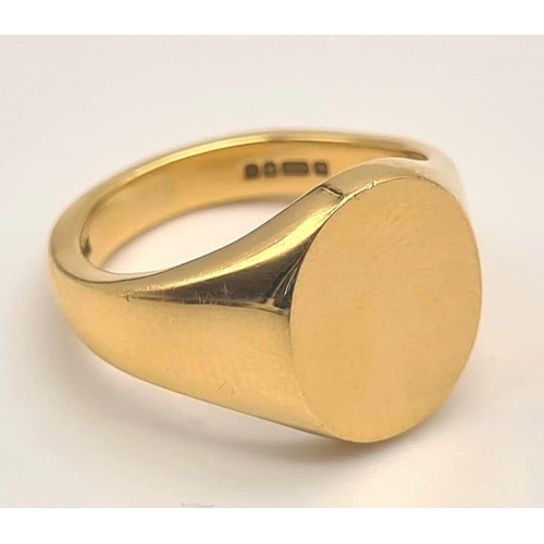 254 - 18K YELLOW GOLD SIGNET RING 10.8G SIZE M