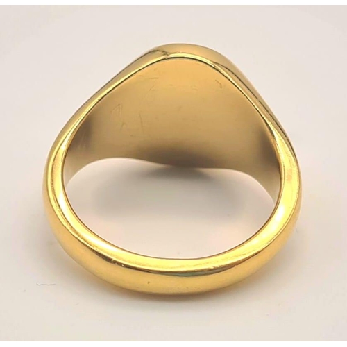 254 - 18K YELLOW GOLD SIGNET RING 10.8G SIZE M