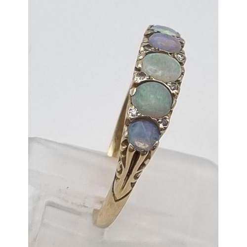 284 - 9K YELLOW GOLD 5 STONE OPAL RING WITH ACCENT DIAMONDS 2.7G SIZE V