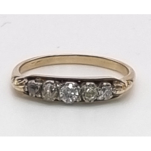 289 - 18K YELLOW GOLD VINATGE 5 STONE DIAMOND RING 0.25CT 2.2G SIZE M