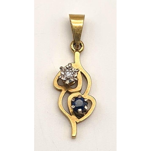 317 - 18K YELLOW GOLD DIAMOND & SAPPHIRE PENDANT 2G