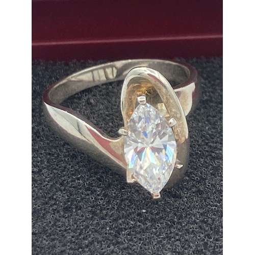 532 - SILVER RING having 1.5 carat  Diamonique Marquise cut SOLITAIRE set to top in Modernist Mount. Size ... 