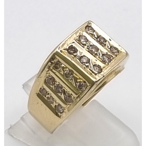 64 - 18K YELLOW GOLD DIAMOND SET SQUARE RING 8.2G 0.65CT SIZE P