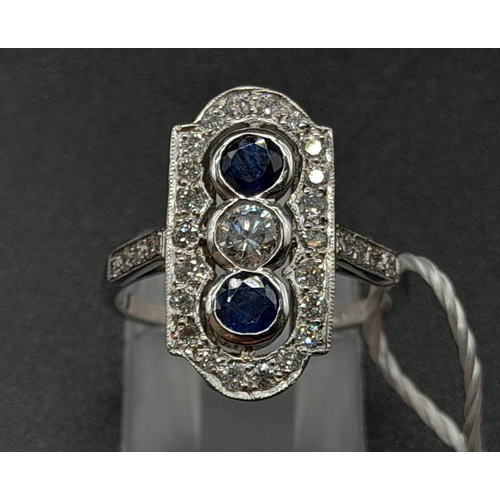 5 - A 950 Platinum Sapphire and Diamond W.G.I Certified Art Deco Ring. A platinum ring with 31 round bri... 