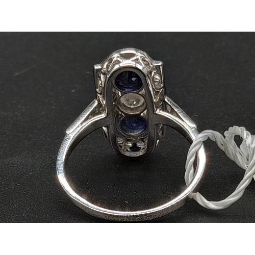 5 - A 950 Platinum Sapphire and Diamond W.G.I Certified Art Deco Ring. A platinum ring with 31 round bri... 