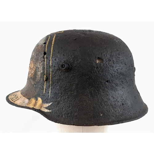 467 - WW1 German M16 Stahlhelm Found Cambrai with Post War Memorial Painting.