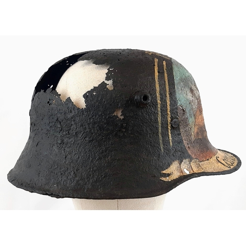 467 - WW1 German M16 Stahlhelm Found Cambrai with Post War Memorial Painting.