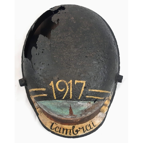 467 - WW1 German M16 Stahlhelm Found Cambrai with Post War Memorial Painting.