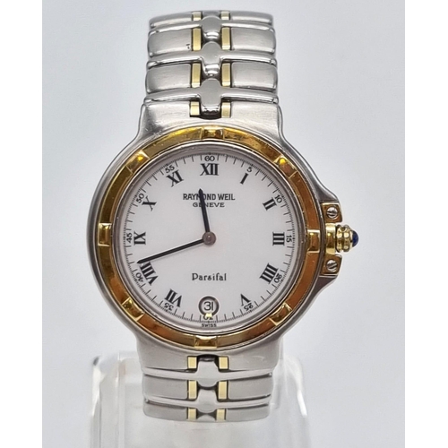 31 - A Raymond Weil Parsifal Ladies Watch. Two tone strap and case - 34mm. White dial with date window. Q... 