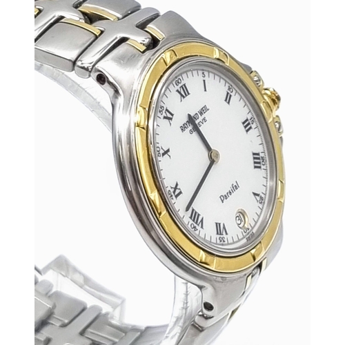 31 - A Raymond Weil Parsifal Ladies Watch. Two tone strap and case - 34mm. White dial with date window. Q... 