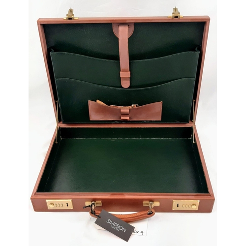 58 - A Simpson of London Brown Leather Attaché Case. Unused, but small signs of shop wear and tear so ple... 