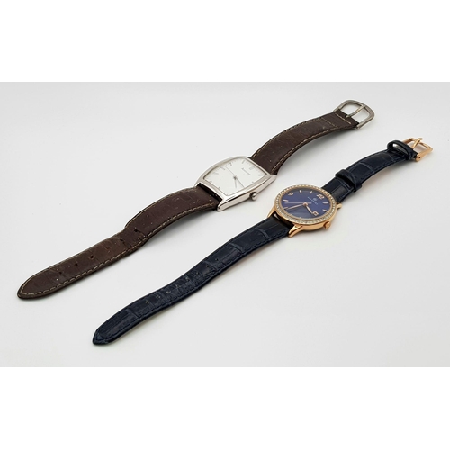 1196 - A His and Hers Accurist Quartz Watch. Ladies, blue dial, case - 30mm. His, vintage, case - 40 x 28mm... 