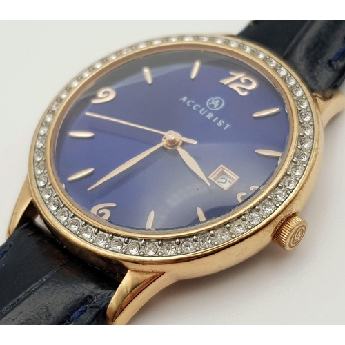 1196 - A His and Hers Accurist Quartz Watch. Ladies, blue dial, case - 30mm. His, vintage, case - 40 x 28mm... 