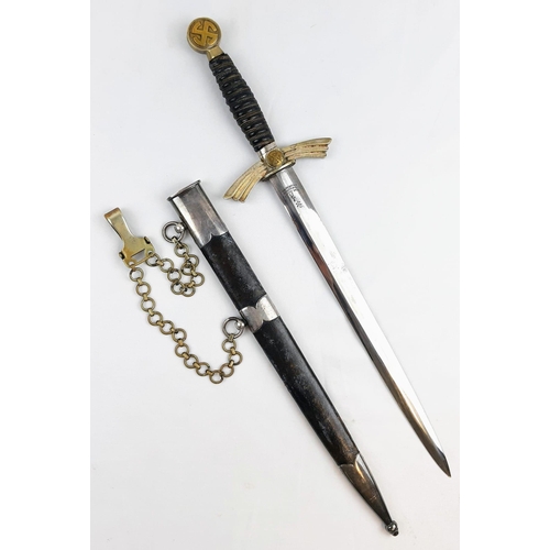 135 - A 1st Pattern WW2 Luftwaffe Nazi Dagger with Scabbard and Nickel Ring Chain. Makers mark of Gebr Hel... 