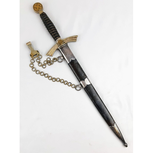 135 - A 1st Pattern WW2 Luftwaffe Nazi Dagger with Scabbard and Nickel Ring Chain. Makers mark of Gebr Hel... 